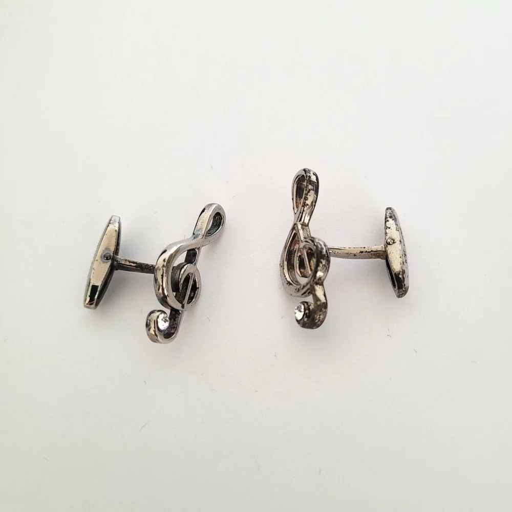 Dolce‎ & Gabbana Mens Treble Clef Musical Note Cufflinks Silver Tone Made Italy